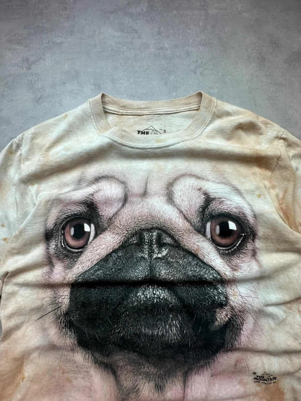Tee Shirt Vintage The Mountain Carlin Tie-Dye Beige – Graphic Dog Print Y2K 90s
