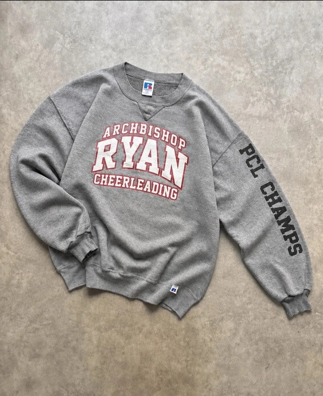 Sweat Crewneck Vintage Russell Athletic Archbishop Ryan Cheerleading – Gris