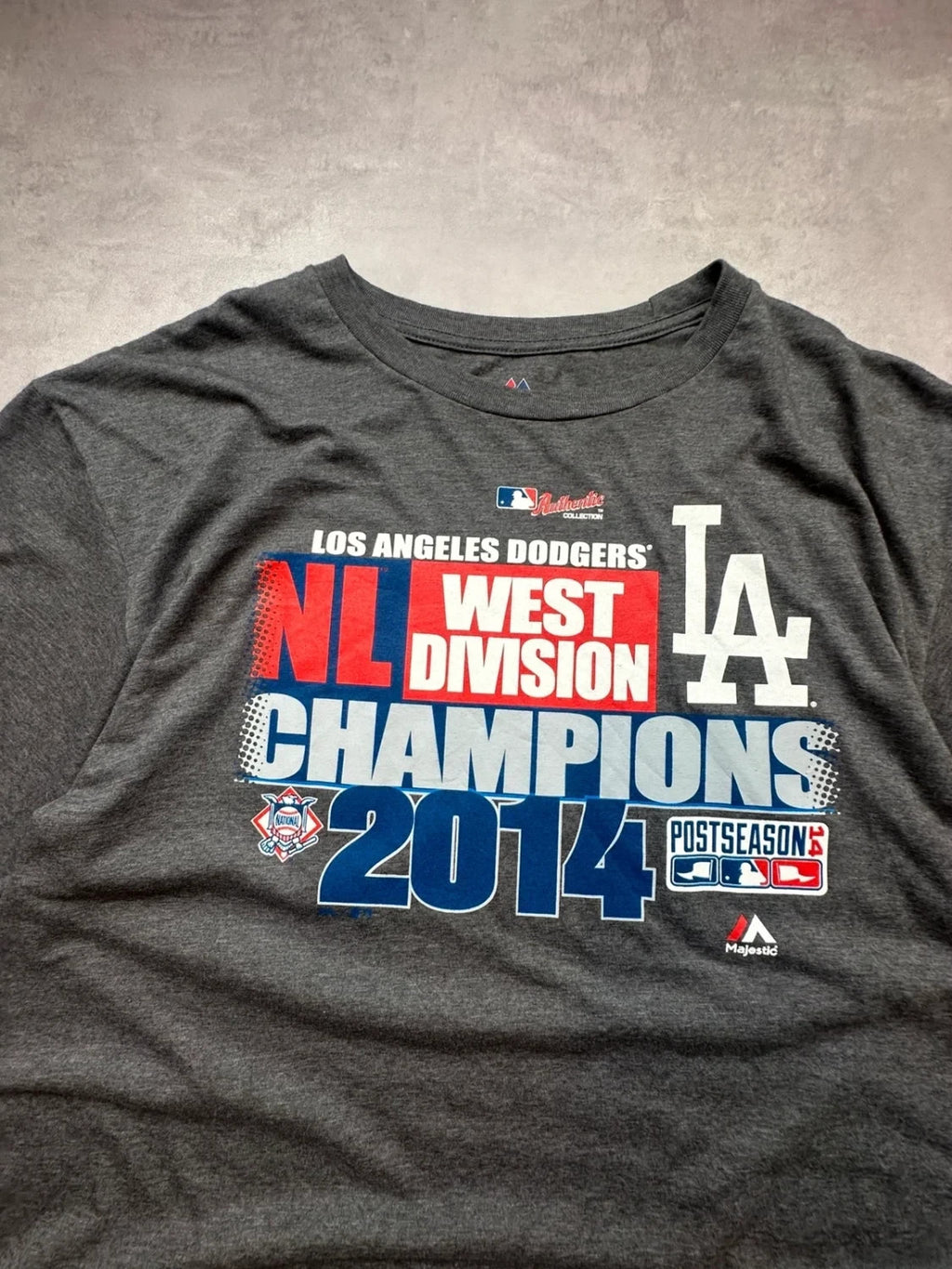 Tee-shirt MLB Vintage Los Angeles Dodgers Majestic 2014 NL Gris Foncé