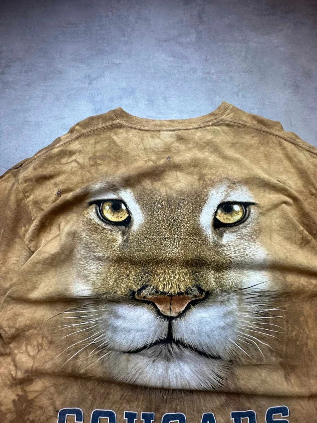 T-Shirt Vintage Animals Print Cougar Tie-Dye Marron