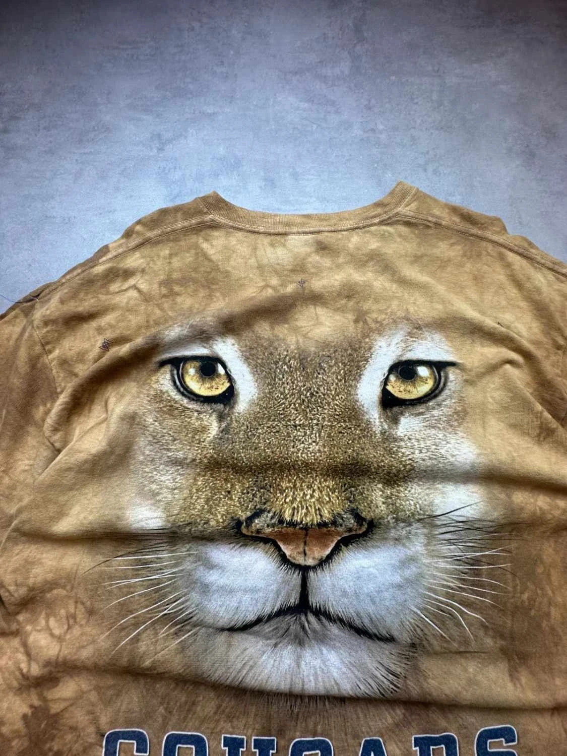 T-Shirt Vintage Animals Print Cougar Tie-Dye Marron