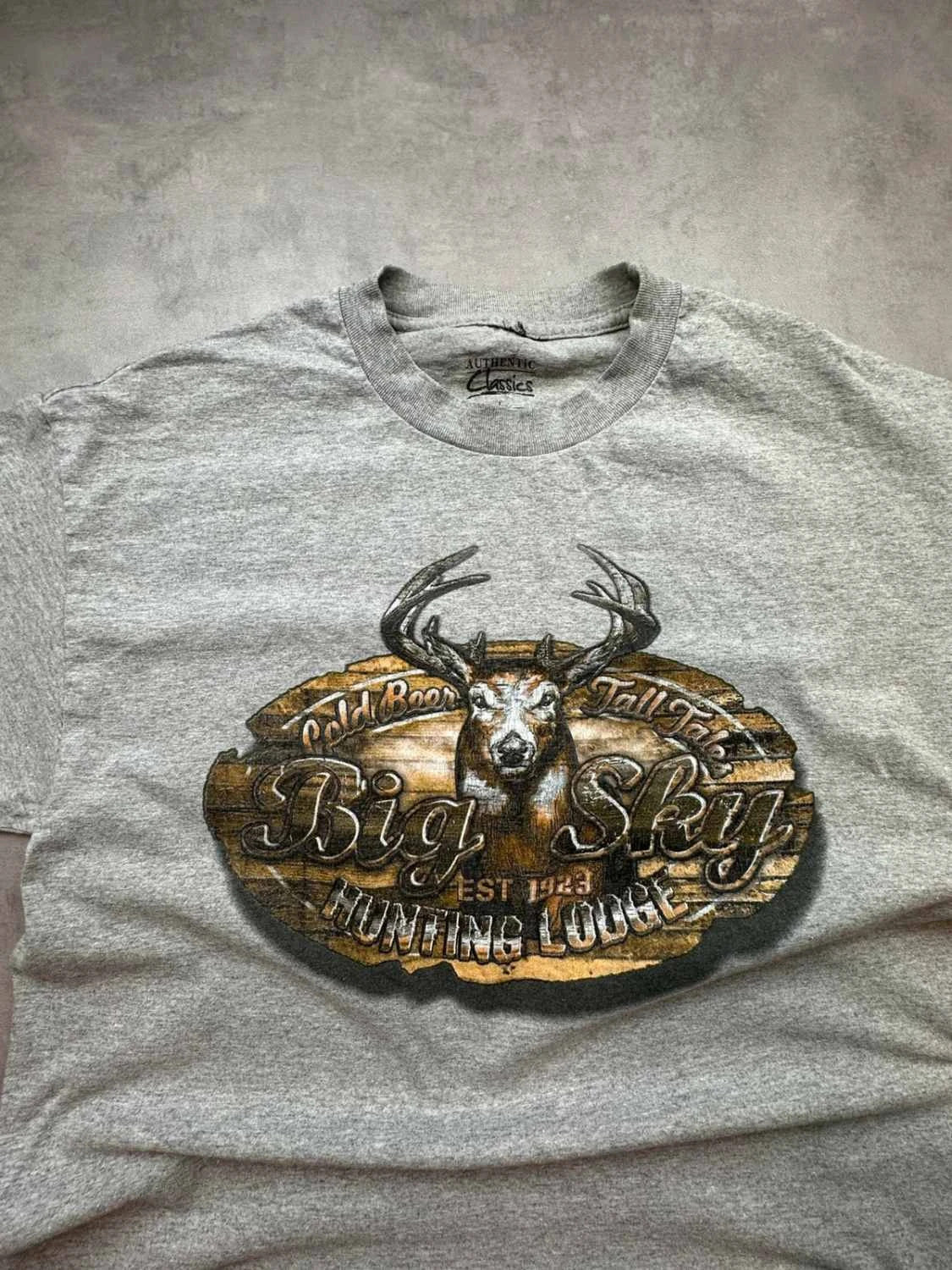 T-Shirt Vintage Animals Print Cerf Gris