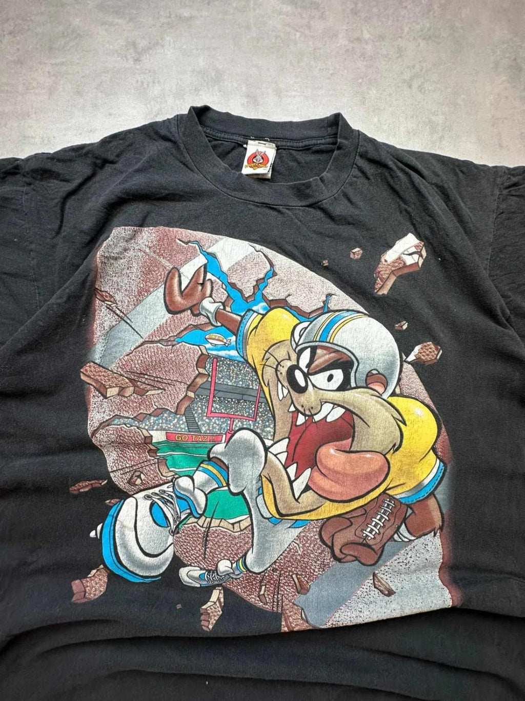 T-Shirt Vintage 1997 Looney Tunes Taz Football Américain Noir