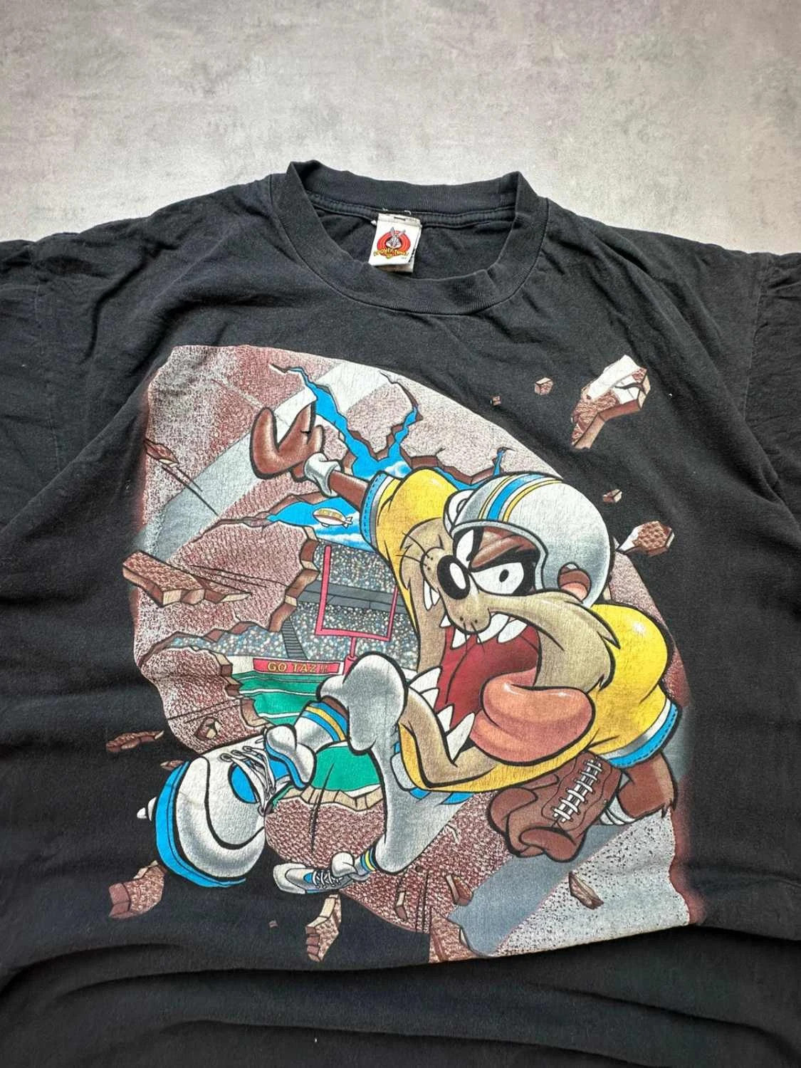 T-Shirt Vintage 1997 Looney Tunes Taz Football Américain Noir