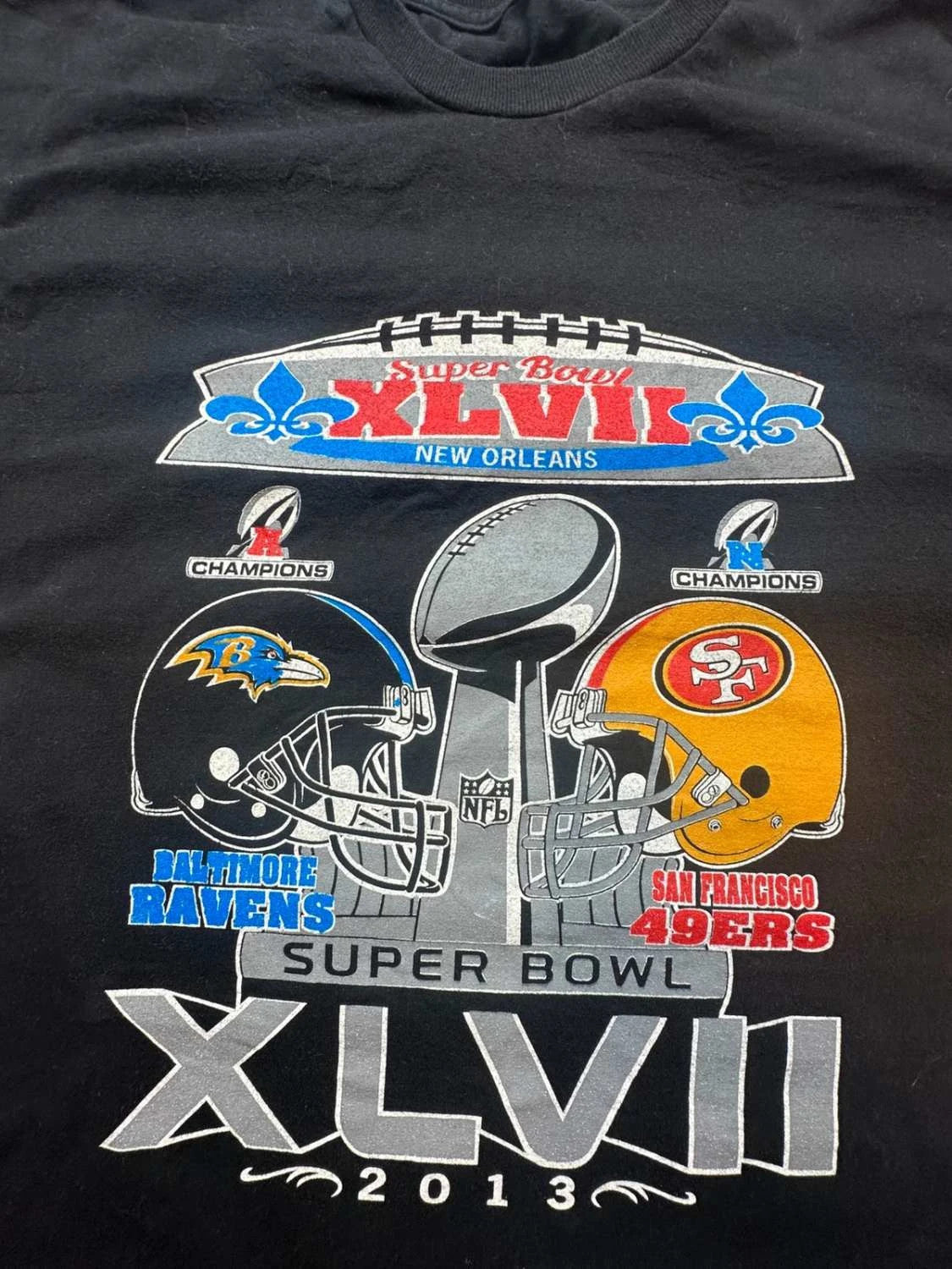 Tee-Shirt Vintage Super Bowl XLVII 2013 Ravens 49ers Noir – NFL