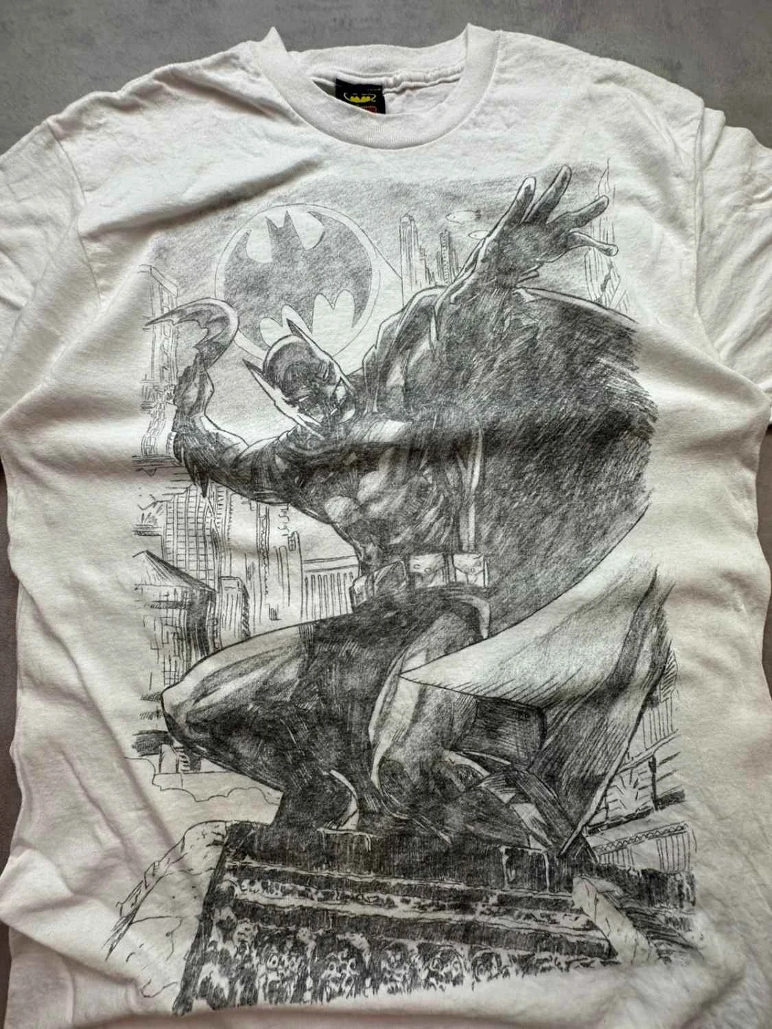 T-Shirt Vintage Batman Graphic Print Blanc