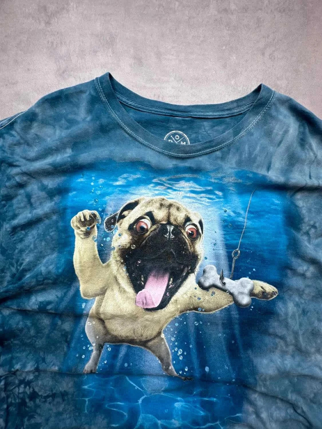 Tee Shirt Vintage Animals Print Crazy Dog Tie & Dye Bleu – Graphic Print Y2K