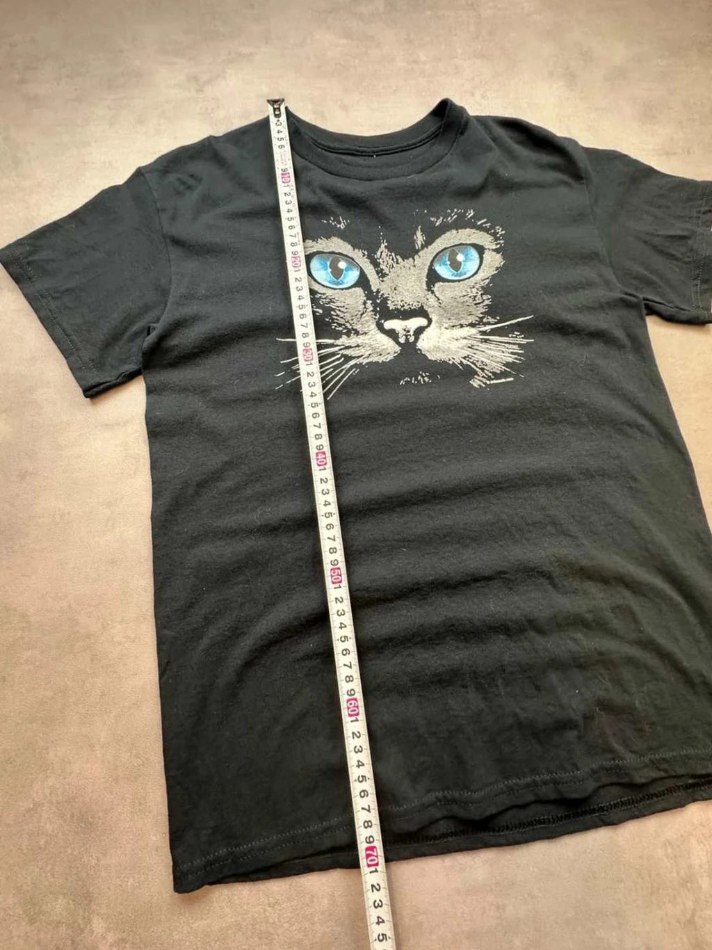 Tee-shirt Vintage Cats Print Blue Eyes Noir
