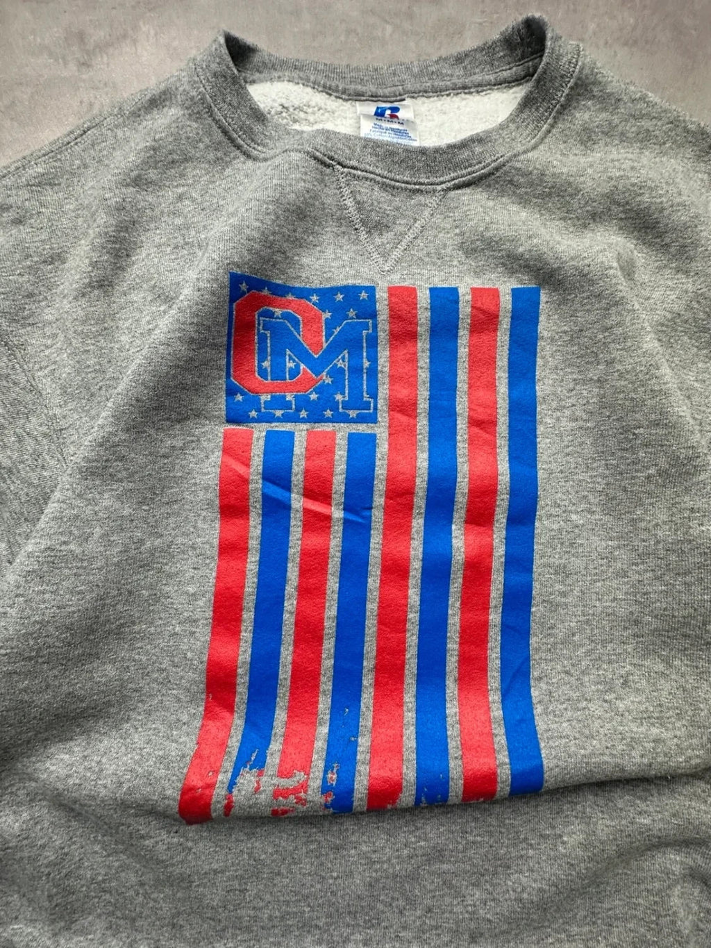 Sweat Russell Athletic Vintage OM American Flag Gris