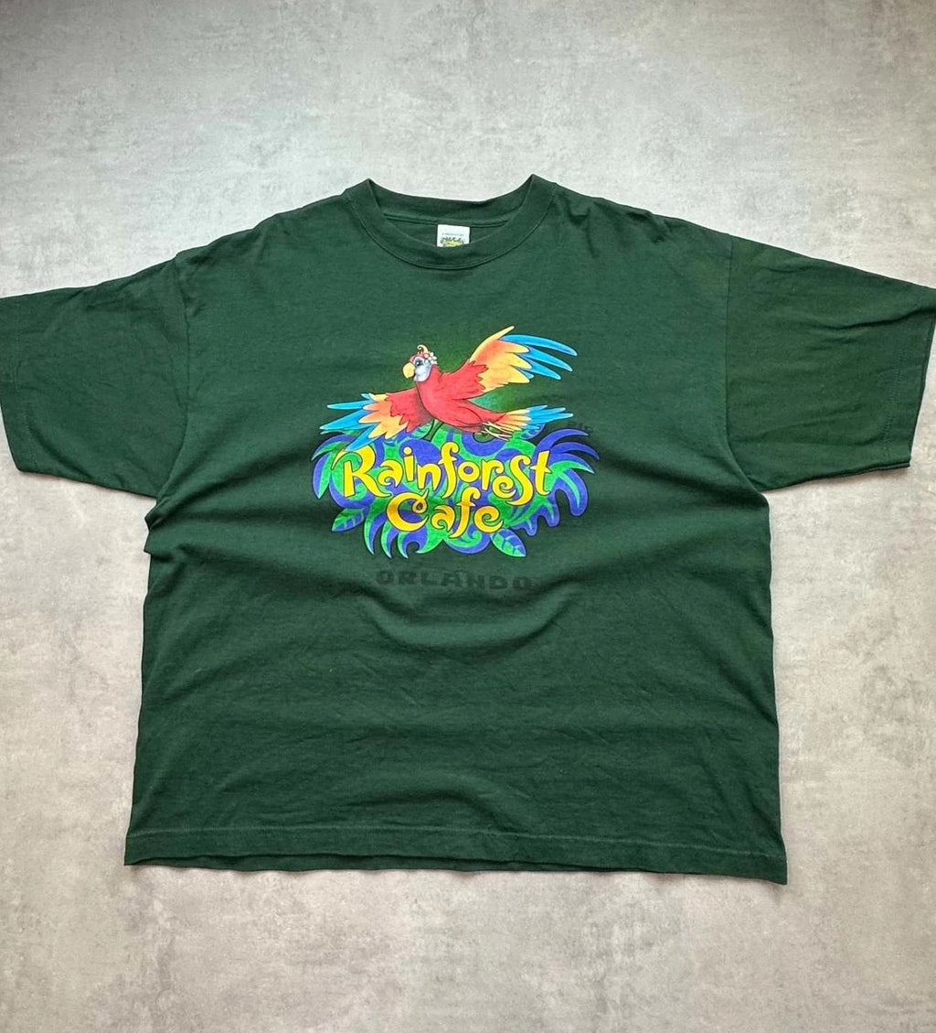 Tee-shirt Vintage Rainforest Cafe Orlando Vert 100% Coton