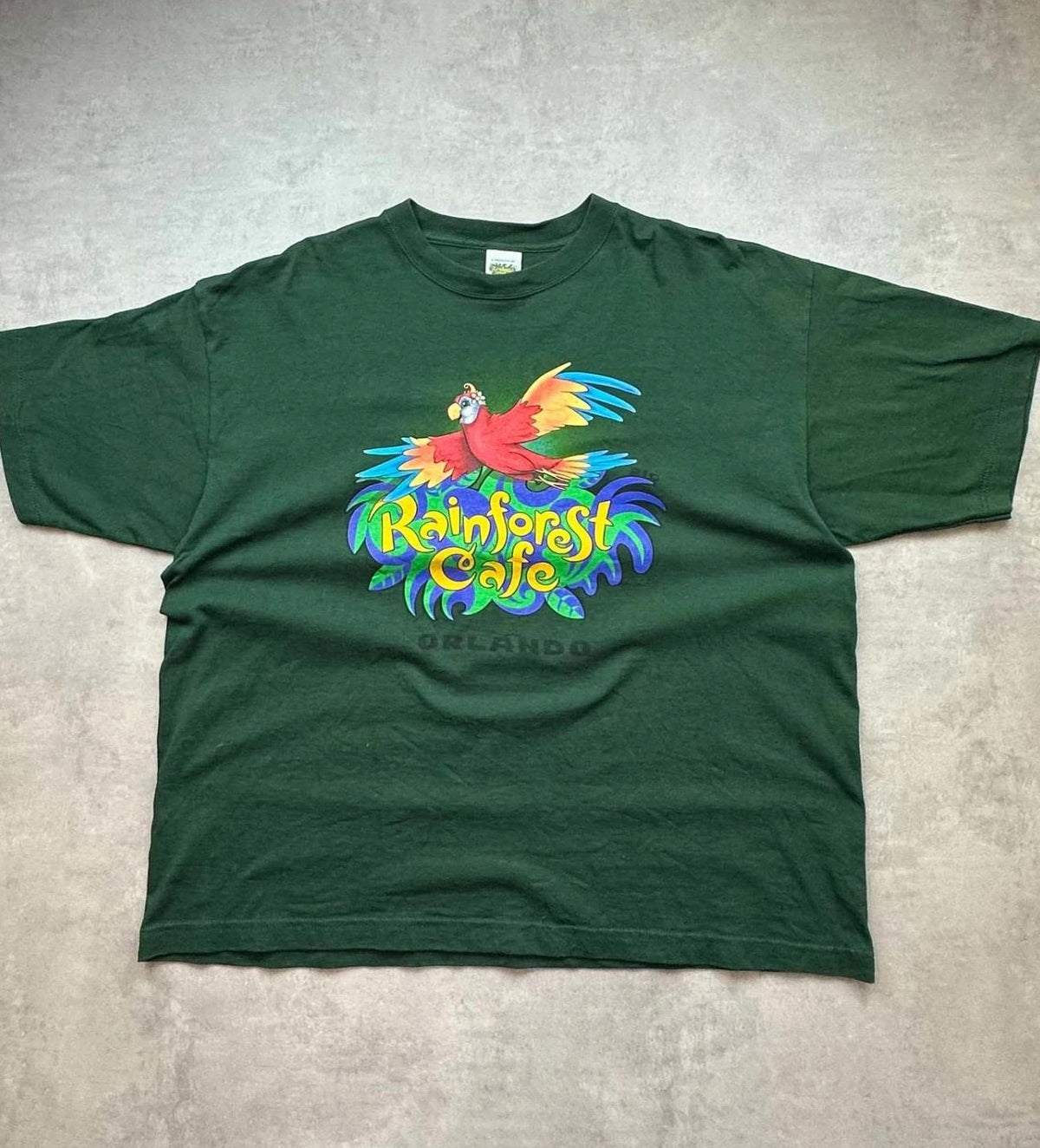 Tee-shirt Vintage Rainforest Cafe Orlando Vert 100% Coton