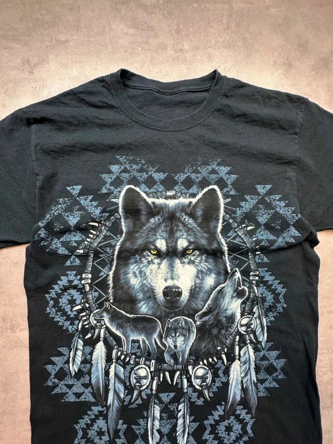 Tee-shirt Vintage Wolf Print Stahhawks Noir