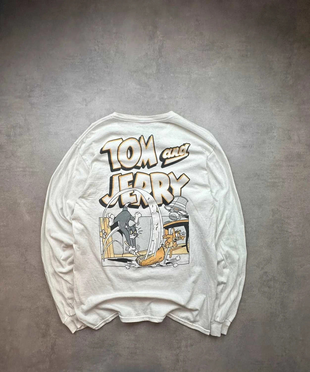 Tee Shirt Vintage Tom & Jerry Longsleeve Blanc – Graphic Print Y2K 90s
