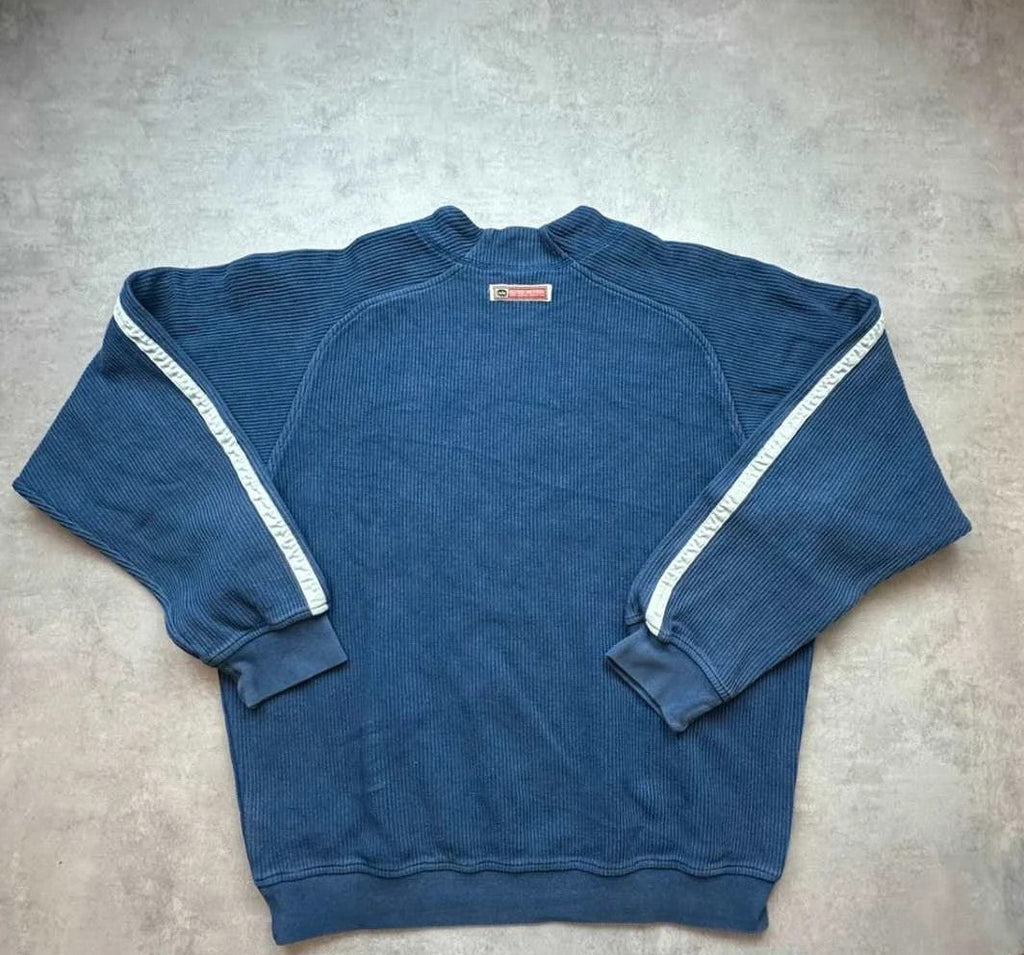 Nike Vintage Y2K Ribbed Crewneck Sweatshirt Bleu – Mini Logo Brodé – 2000s