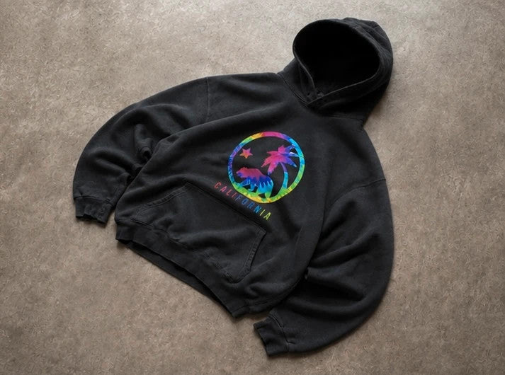 Hoodie Vintage California Palm Trees – Noir Multicolore