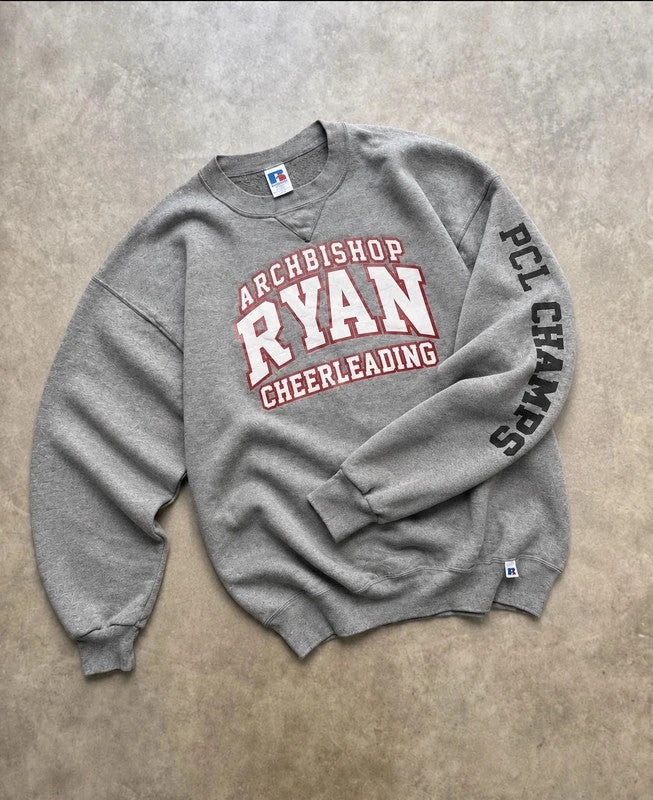 Sweat Crewneck Vintage Russell Athletic Archbishop Ryan Cheerleading – Gris