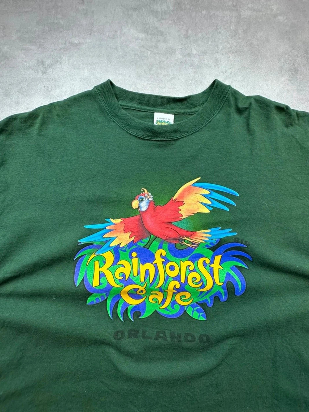 Tee-shirt Vintage Rainforest Cafe Orlando Vert 100% Coton