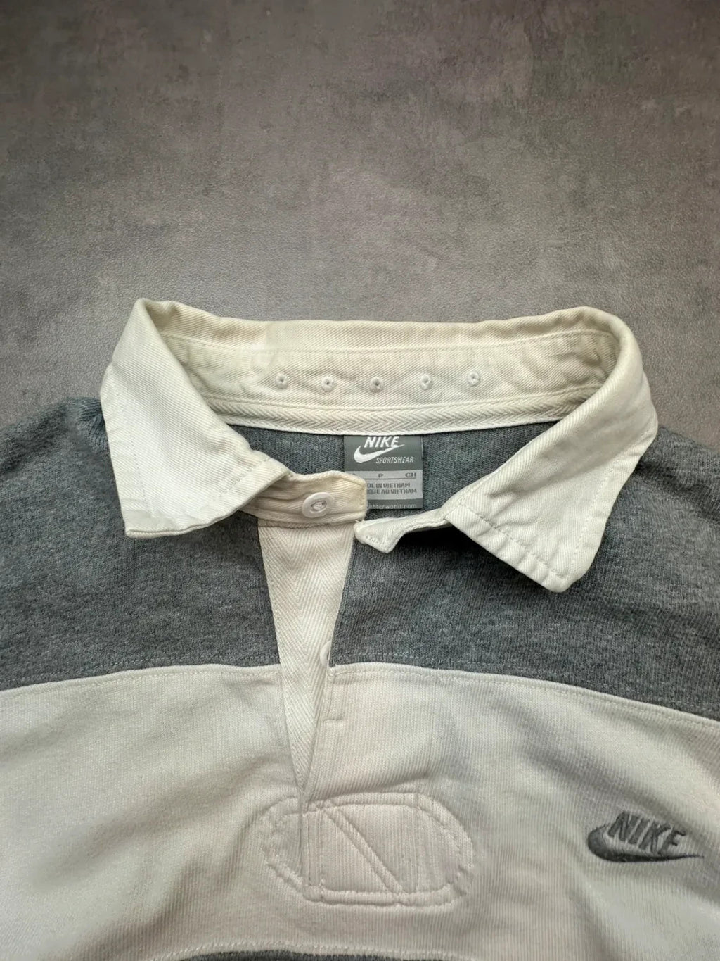 Polo Nike Vintage Manches Longues Rayé Gris & Blanc