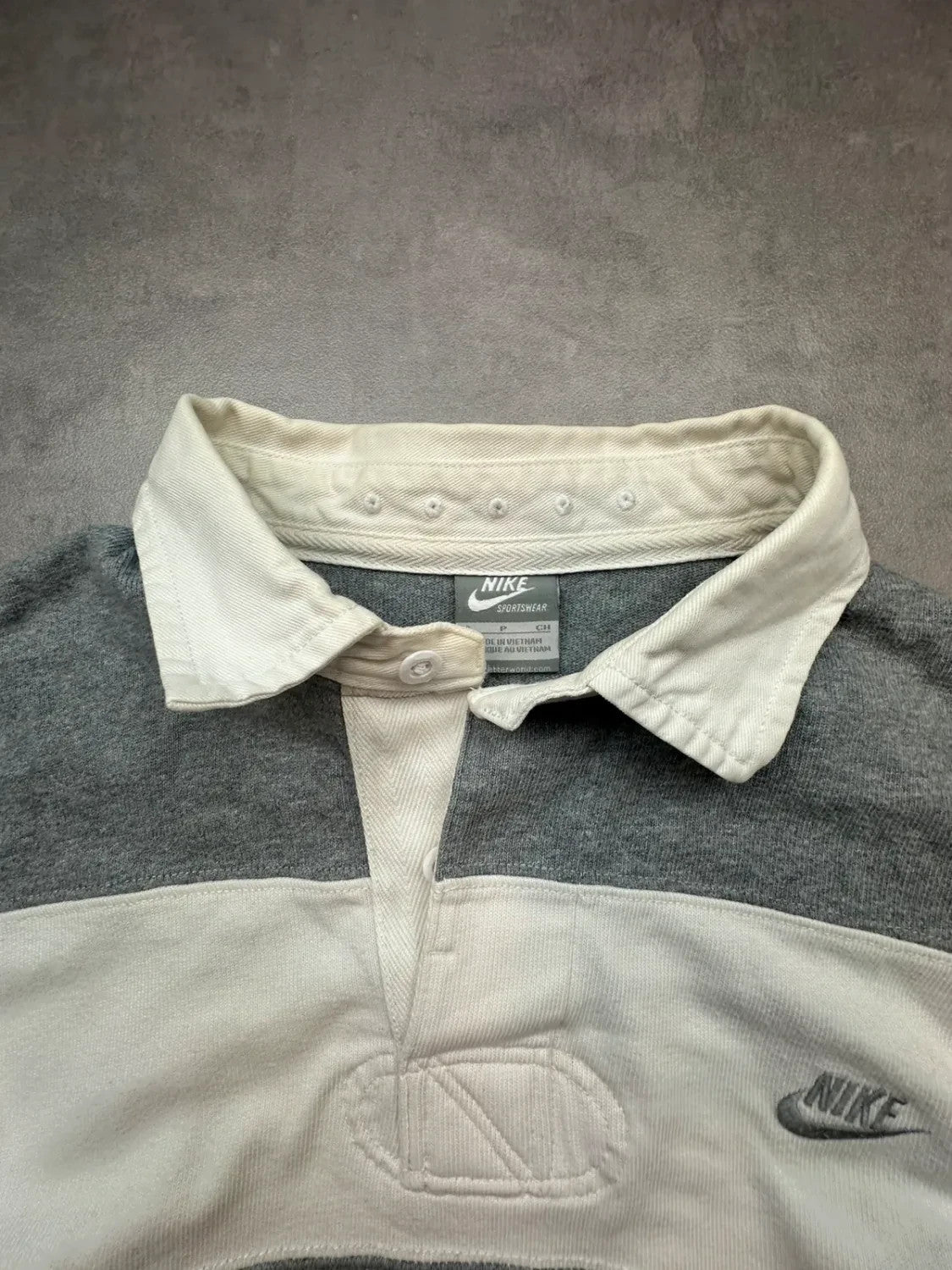Polo Nike Vintage Manches Longues Rayé Gris & Blanc