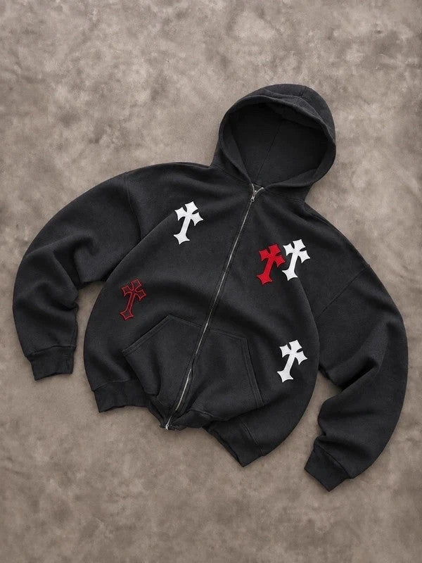 Sweat Zippé Russell Athletic Vintage Custom Cross – Noir Y2K