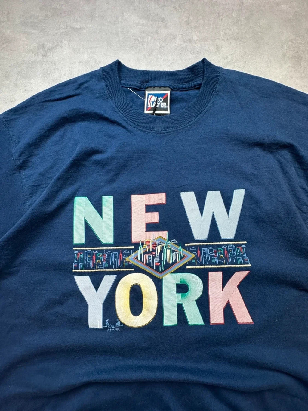 T-Shirt Vintage New York 100% Coton Graphic Building – Navy