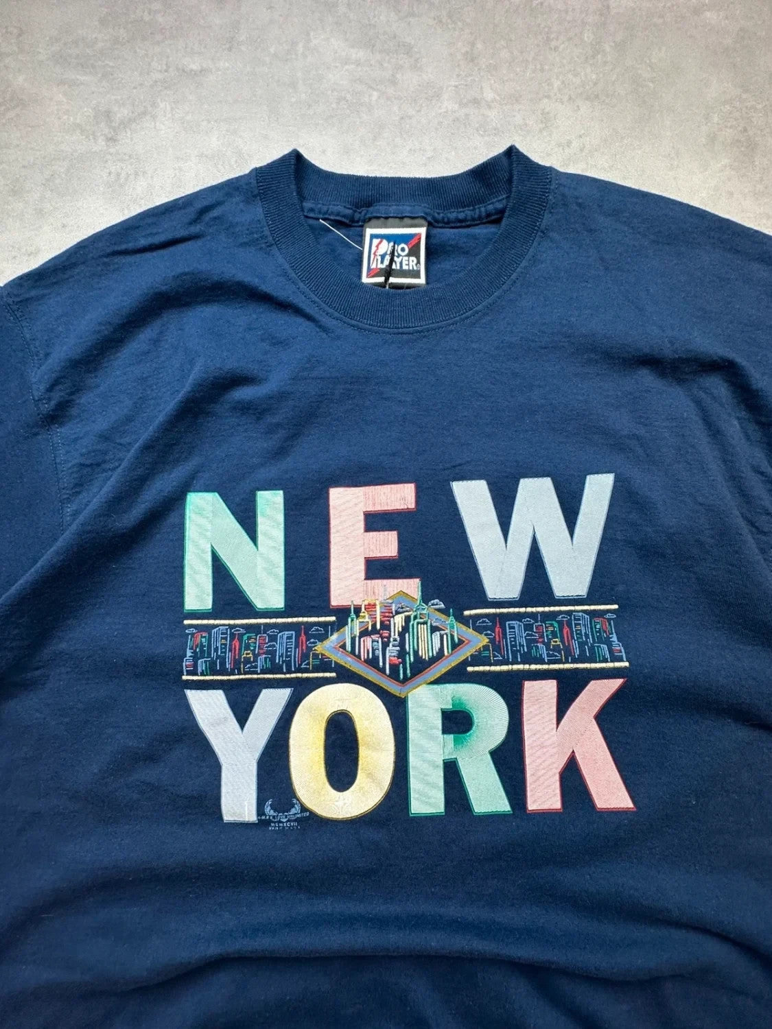 T-Shirt Vintage New York 100% Coton Graphic Building – Navy