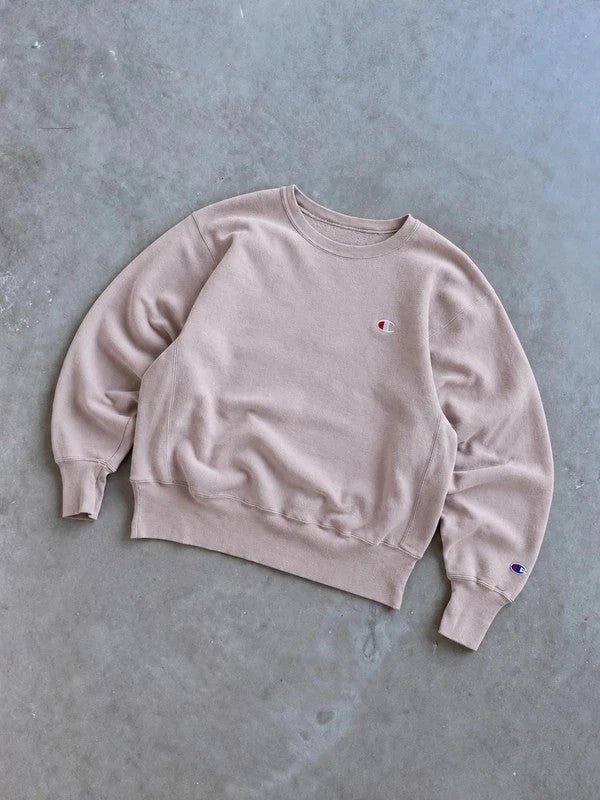 Sweat Champion Vintage – Logo Brodé – Rose Poudré Minimaliste