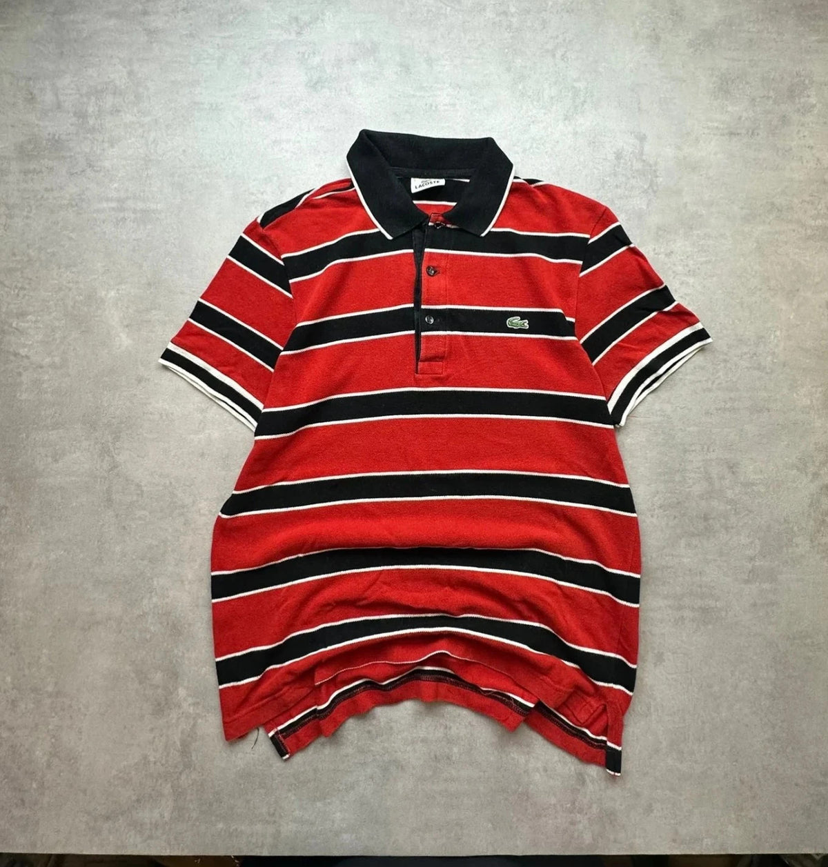 Polo Lacoste Vintage Rayé Rouge Noir