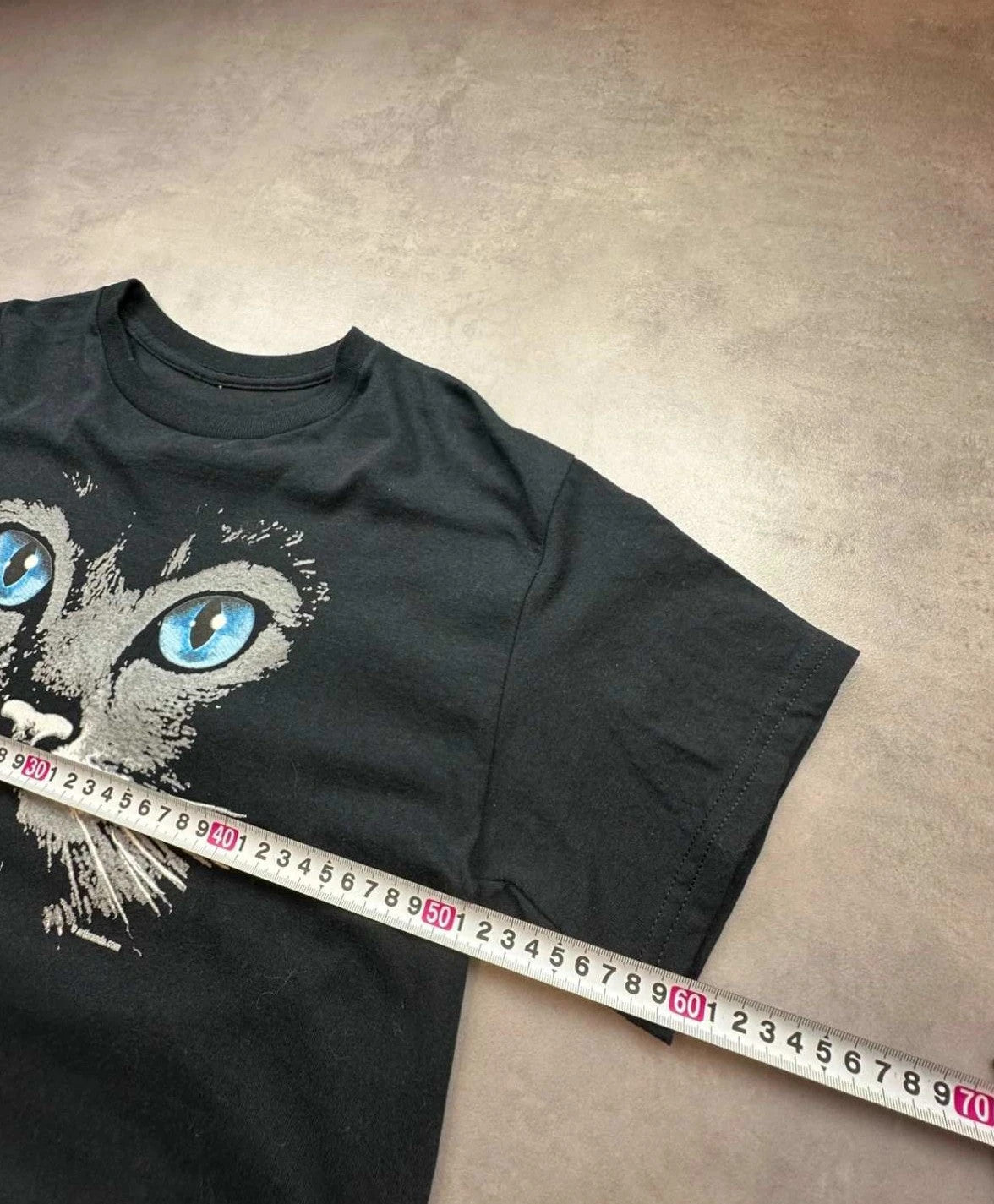 Tee-shirt Vintage Cats Print Blue Eyes Noir