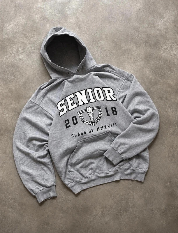Sweat Hoodie Vintage Senior Class of 2018 – Gris
