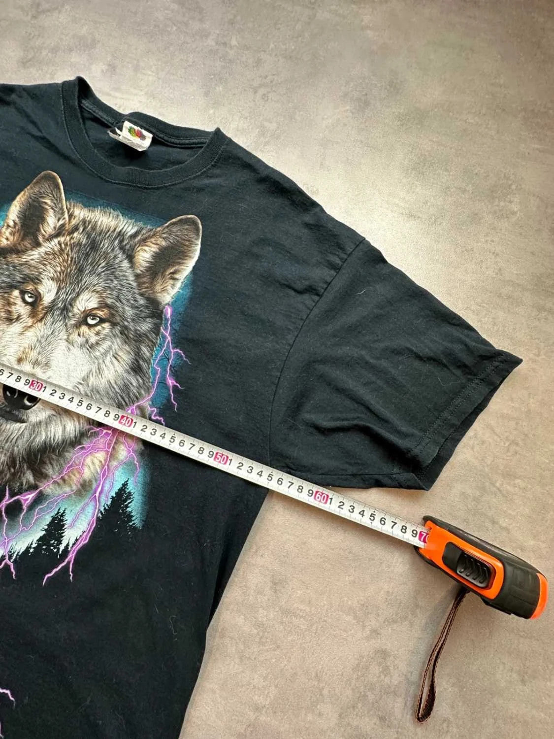 Tee Shirt Vintage Wolf Lightning Graphic Noir – Animal Print USA