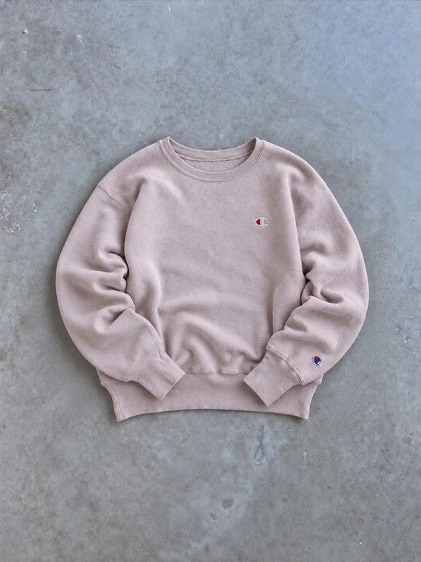 Sweat Champion Vintage – Logo Brodé – Rose Poudré Minimaliste