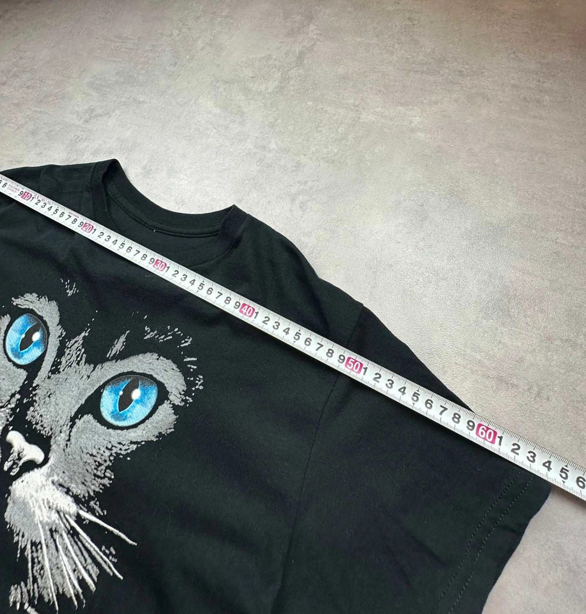 Tee-shirt Vintage Cats Print Blue Eyes Noir