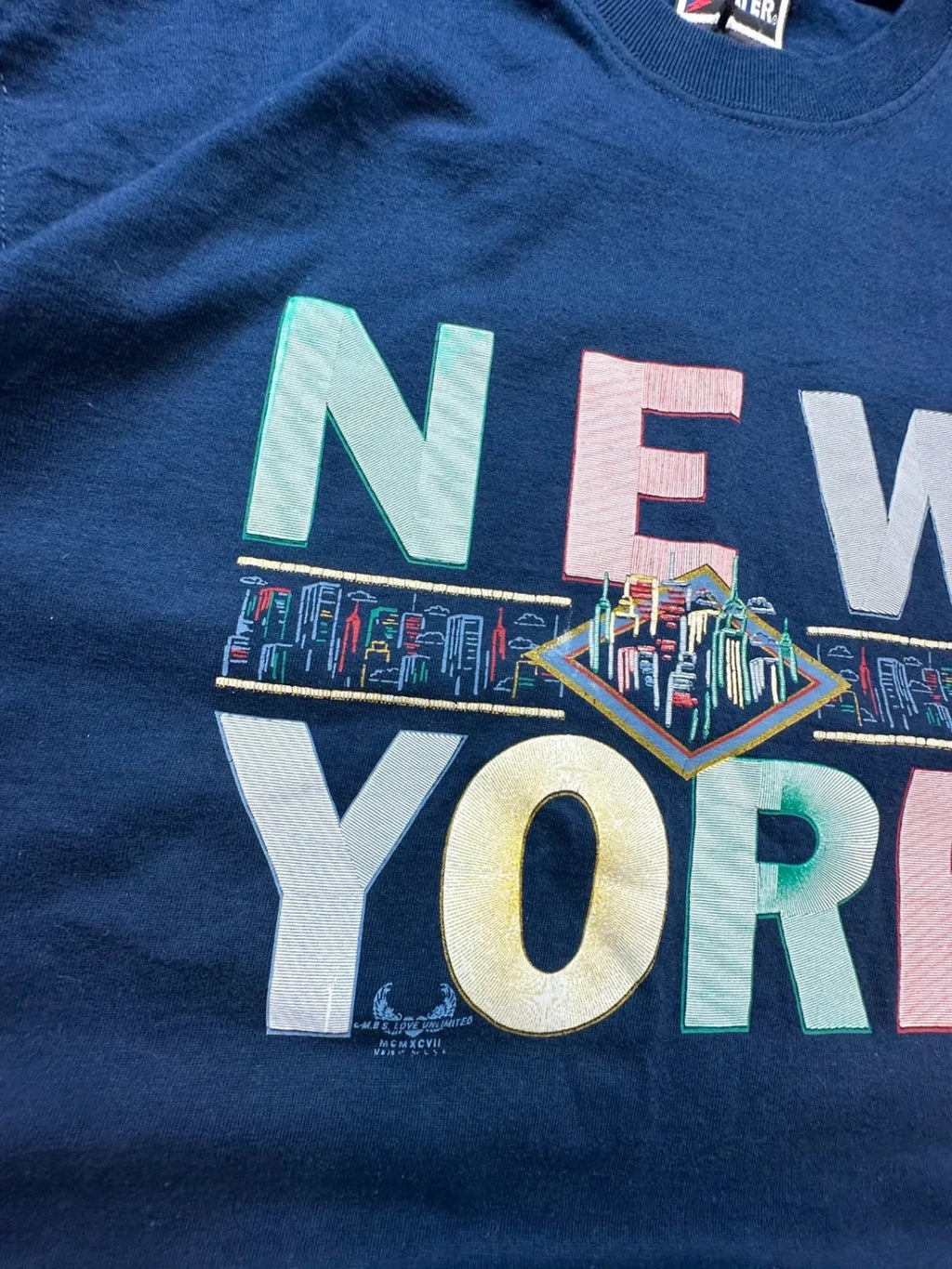 T-Shirt Vintage New York 100% Coton Graphic Building – Navy