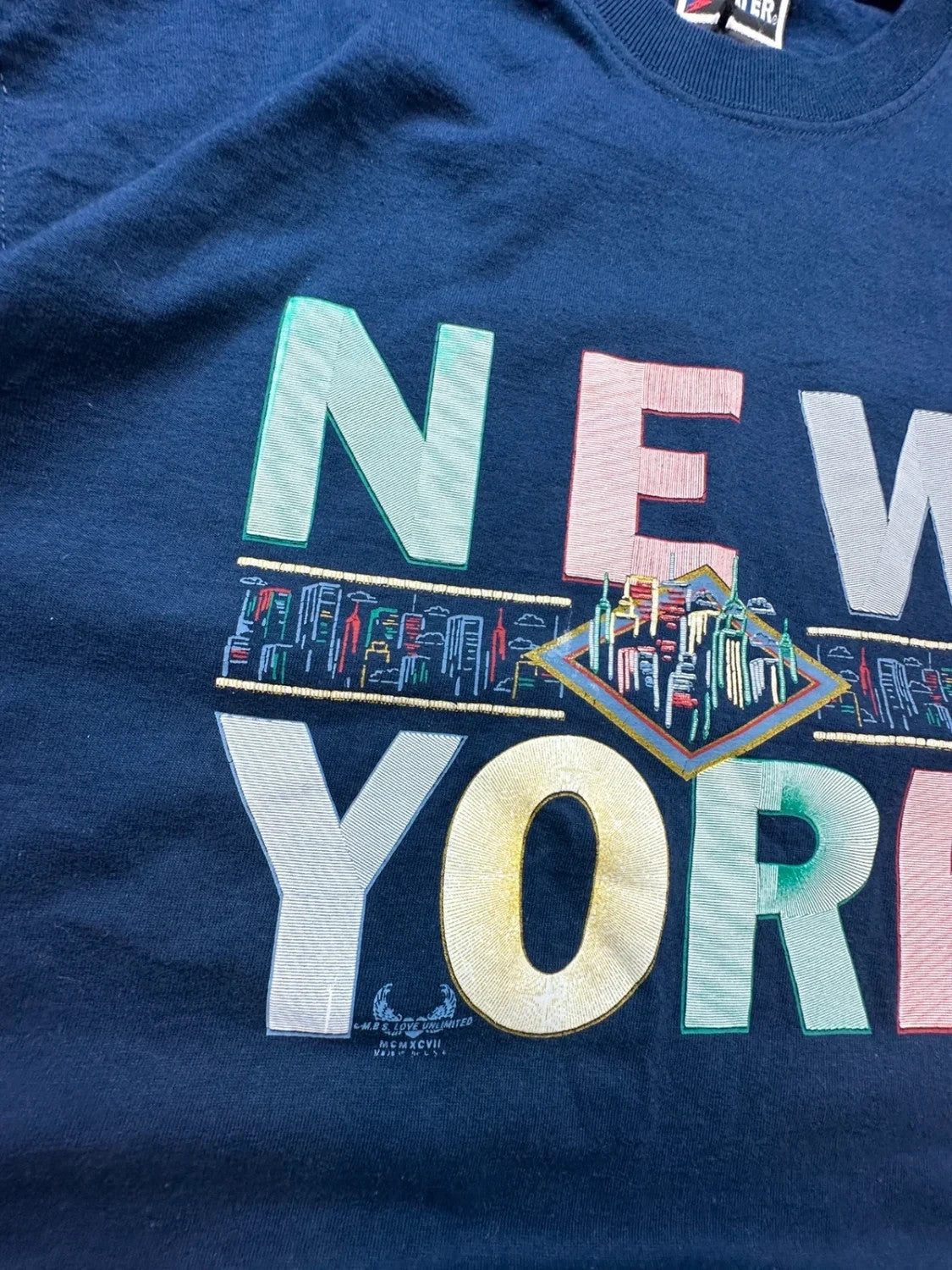 T-Shirt Vintage New York 100% Coton Graphic Building – Navy