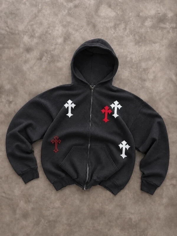 Sweat Zippé Russell Athletic Vintage Custom Cross – Noir Y2K
