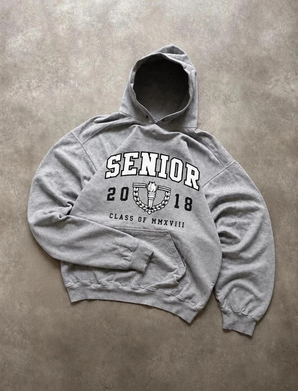Sweat Hoodie Vintage Senior Class of 2018 – Gris