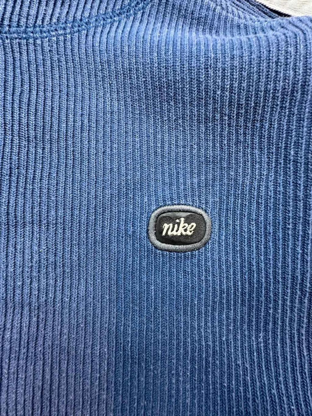 Nike Vintage Y2K Ribbed Crewneck Sweatshirt Bleu – Mini Logo Brodé – 2000s