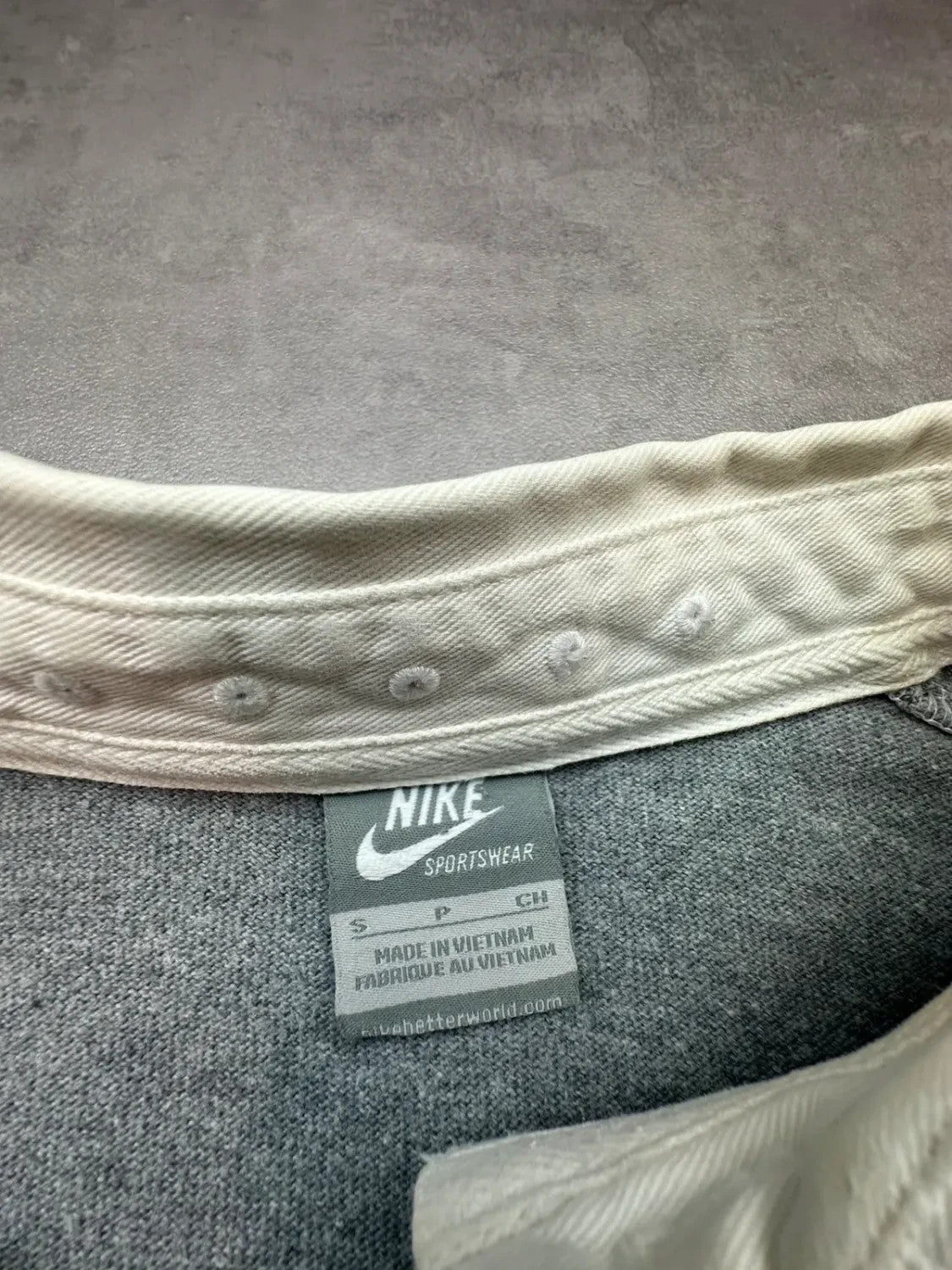 Polo Nike Vintage Manches Longues Rayé Gris & Blanc