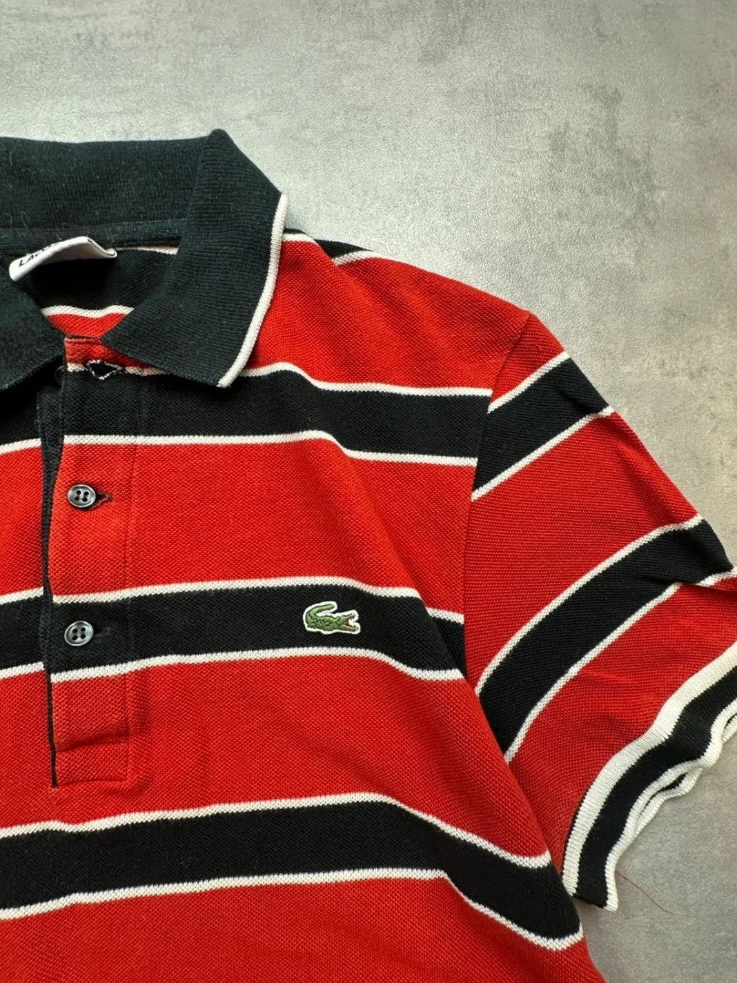 Polo Lacoste Vintage Rayé Rouge Noir