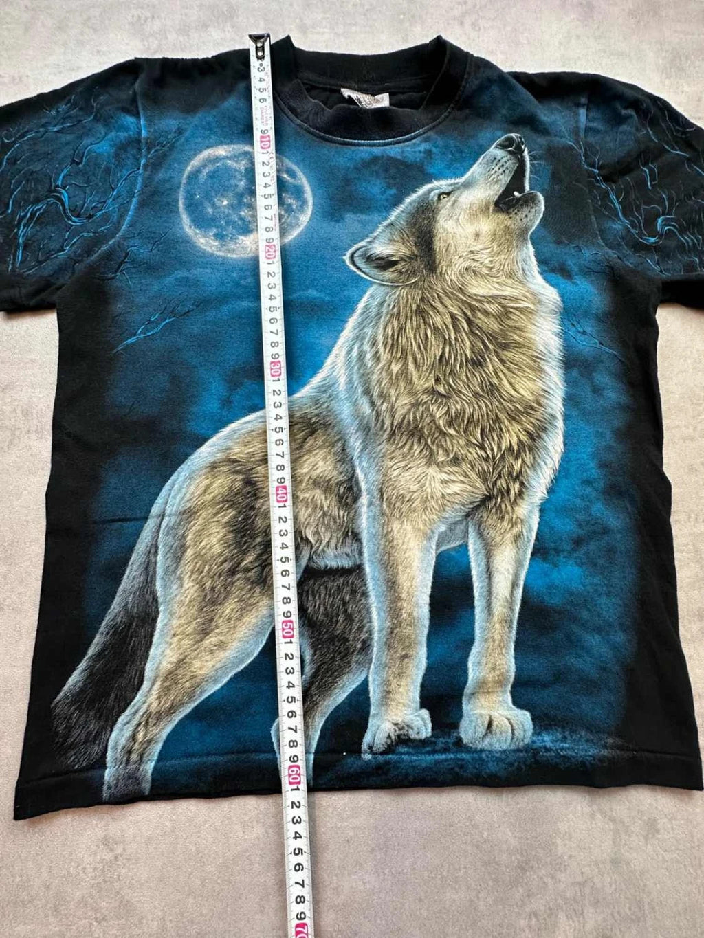 Tee Shirt Vintage Wolf Full Moon – Noir & Bleu – Y2K