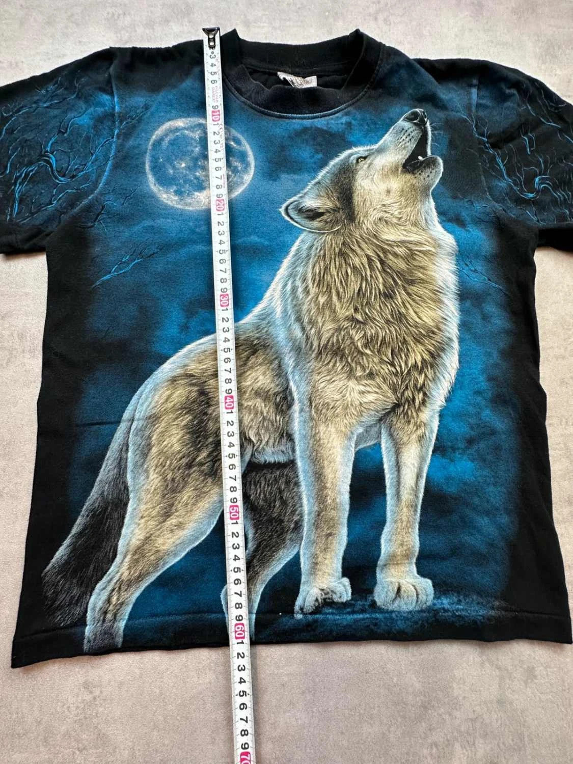 Tee Shirt Vintage Wolf Full Moon – Noir & Bleu – Y2K