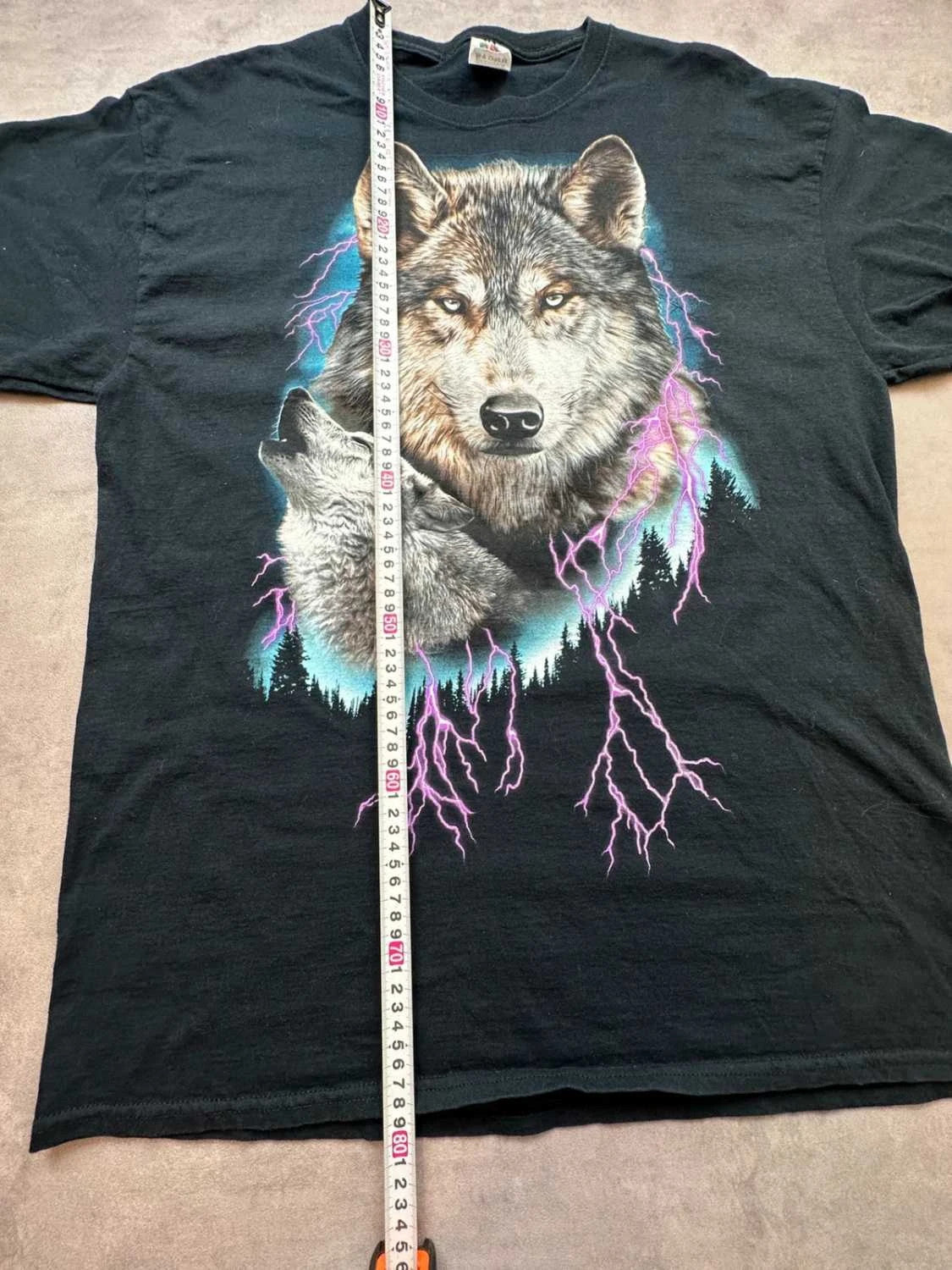 Tee Shirt Vintage Wolf Lightning Graphic Noir – Animal Print USA