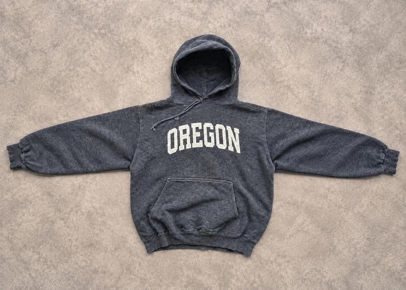 Sweat Hoodie Vintage Oregon – Gris Anthracite