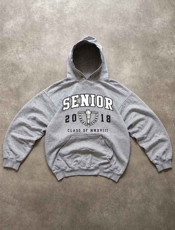 Sweat Hoodie Vintage Senior Class of 2018 – Gris