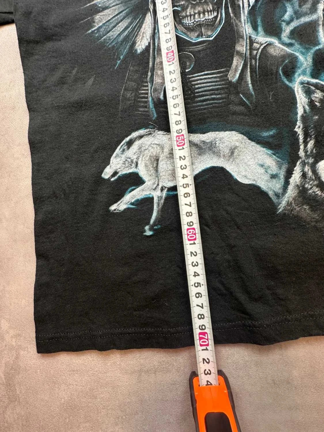 Tee Shirt Vintage Wolf Amérindien Noir – Skull Warrior & Loup Graphic Y2K 90s