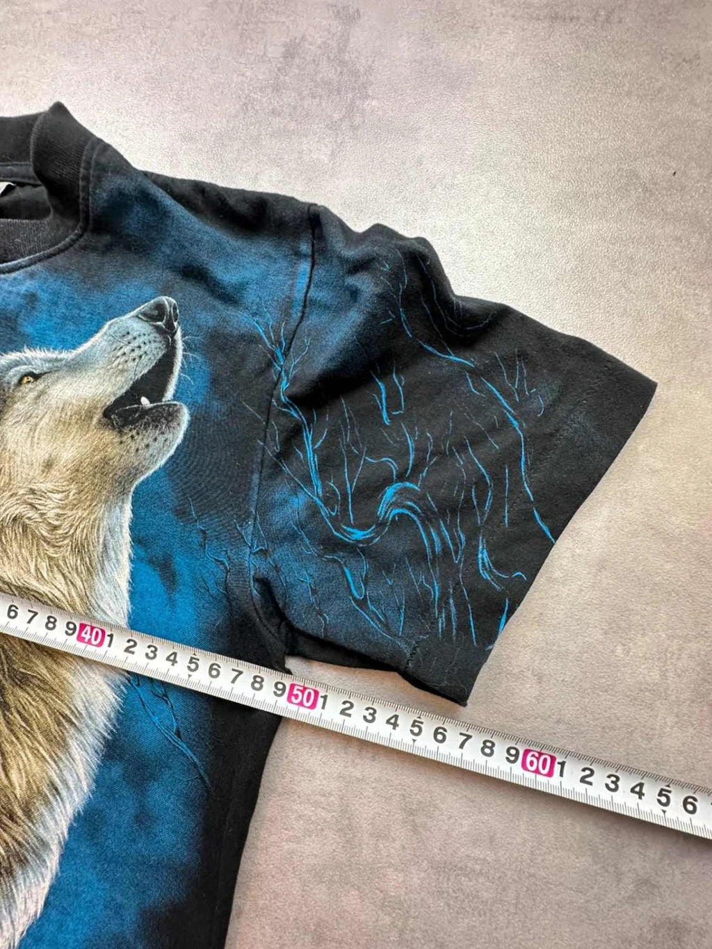 Tee Shirt Vintage Wolf Full Moon – Noir & Bleu – Y2K