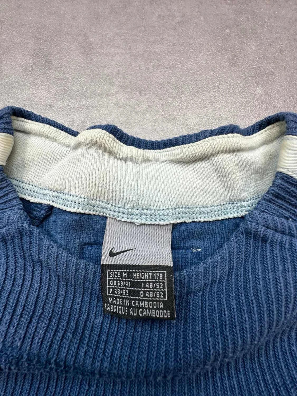 Nike Vintage Y2K Ribbed Crewneck Sweatshirt Bleu – Mini Logo Brodé – 2000s