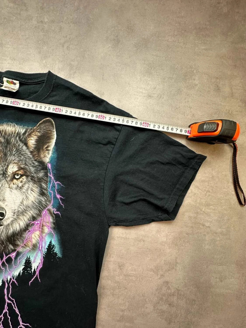 Tee Shirt Vintage Wolf Lightning Graphic Noir – Animal Print USA