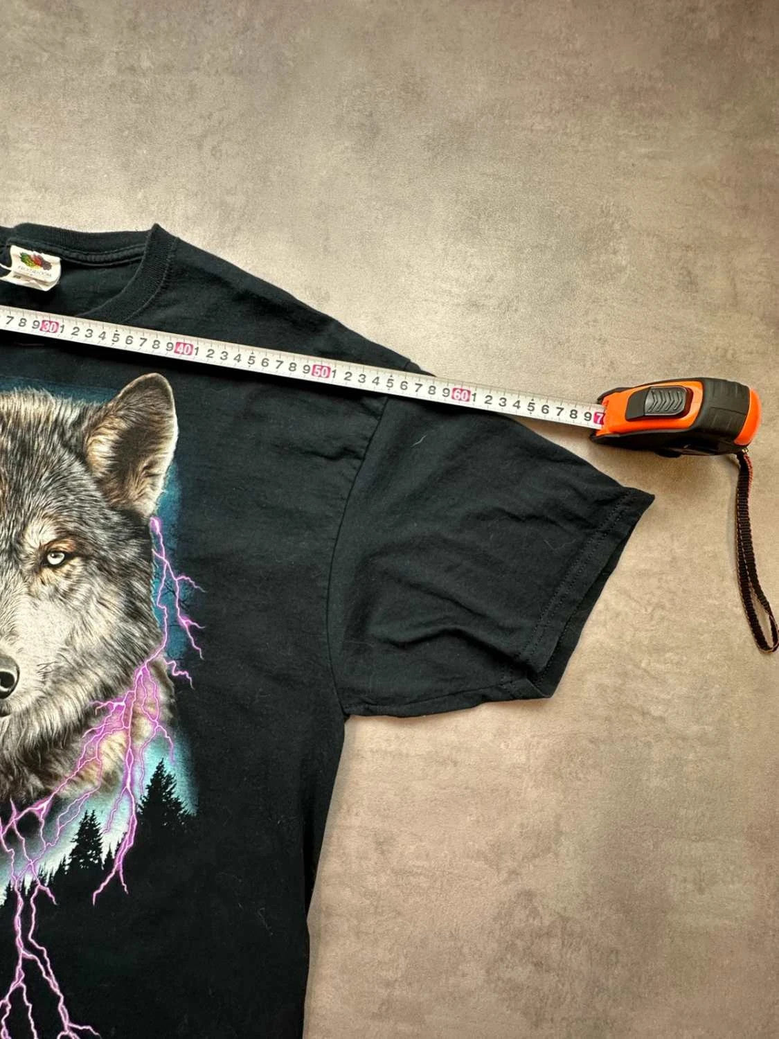 Tee Shirt Vintage Wolf Lightning Graphic Noir – Animal Print USA